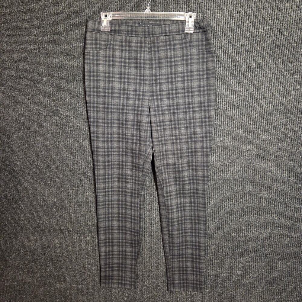 Sanctuary Runway Grey Plaid Pull On Pants Large L Stretch Knit Slim Ankle